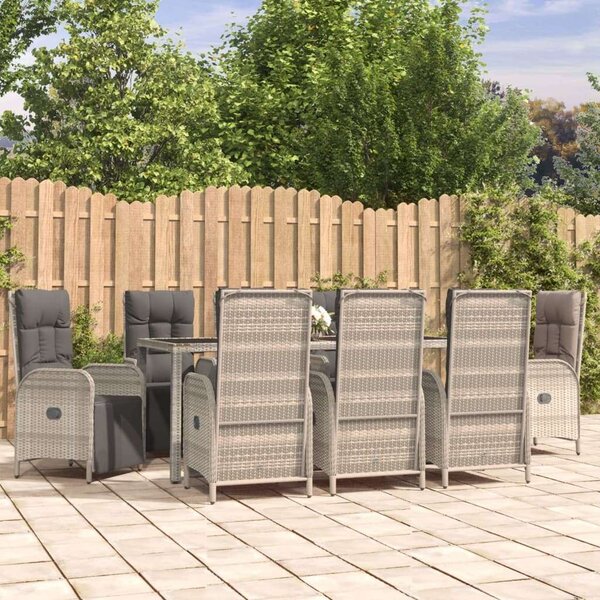 VidaXL 9 részes szürke polyrattan kerti étkezőgarnitúra párnával