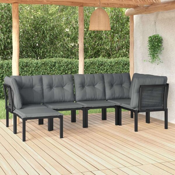 Polyrattan Kerti Ülőgarnitúra - Fekete-Szürke - 6 részes