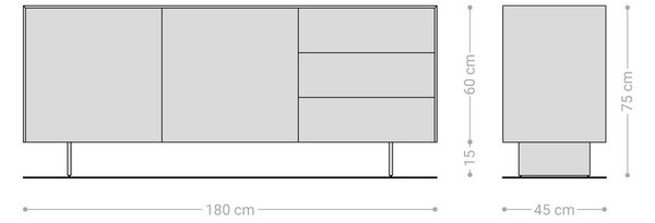 DELIFE Komód Cuor 180 cm kerámia Laminam® Travertino Bianco krémfehér 2 ajtós 3 fiókos rozsdamentes acél lebegő láb