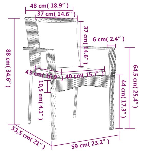 Polyrattan Kerti Étkezőgarnitúra - 7 részes - Fekete-Szürke