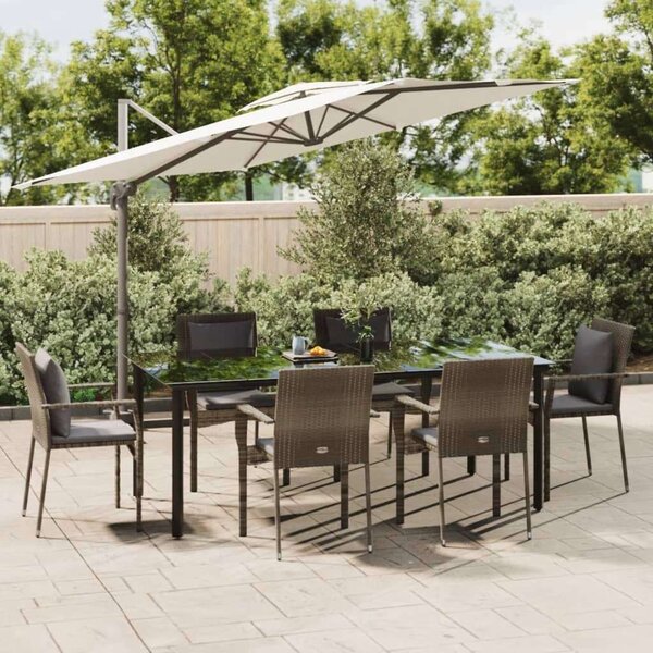 Polyrattan Kerti Étkezőgarnitúra - 7 részes - Fekete-Szürke