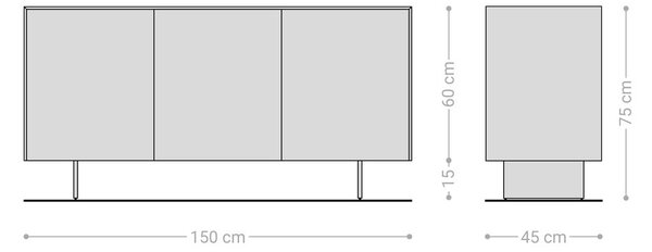 DELIFE Komód Cuor 150 cm kerámia Laminam® Travertino Bianco krémfehér 3 ajtós lebegő láb rozsdamentes acél