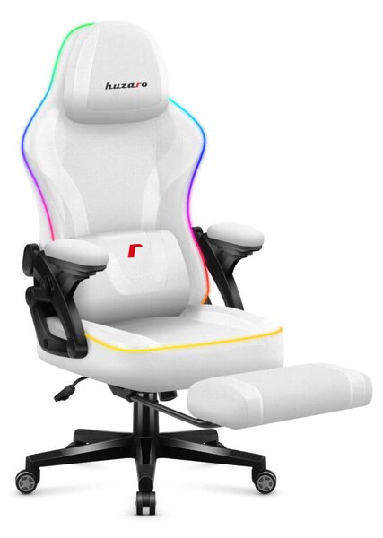 Gamer szék, RGB Smart LED, lábtartóval fehér