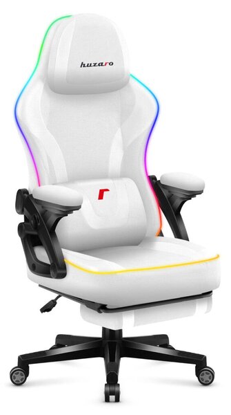 Gamer szék, RGB Smart LED, lábtartóval fehér