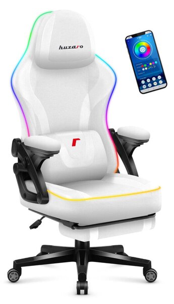 Gamer szék, RGB Smart LED, lábtartóval fehér