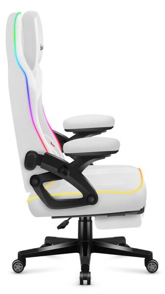 Gamer szék, RGB Smart LED, lábtartóval fehér