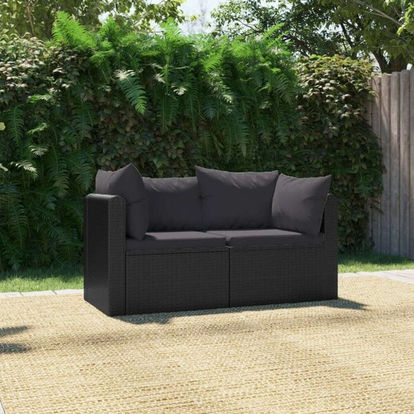 VidaXL 2-részes fekete polyrattan kerti ülőgarnitúra párnákkal