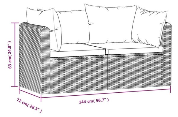 VidaXL 2-részes fekete polyrattan kerti ülőgarnitúra párnákkal