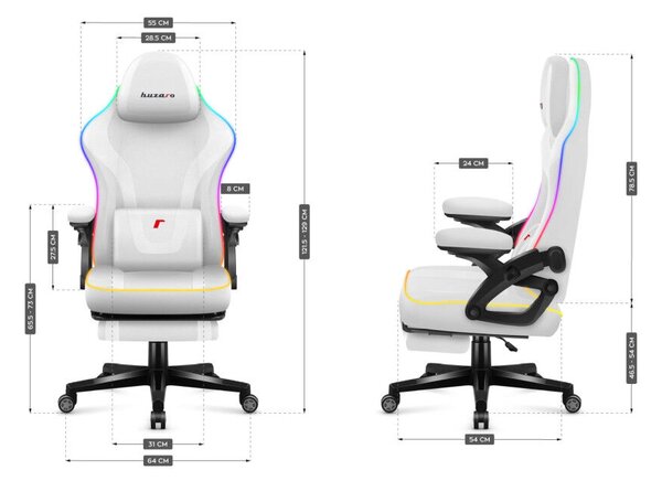 Gamer szék, RGB Smart LED, lábtartóval fehér