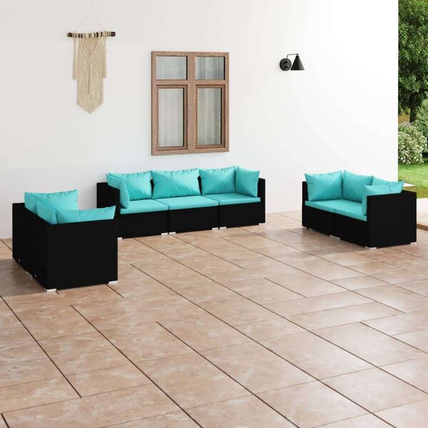 Polyrattan Kerti Ülőgarnitúra - 7 részes - Fekete