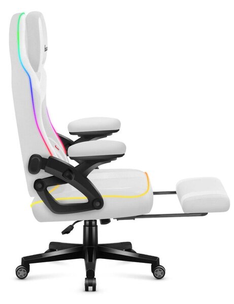 Gamer szék, RGB Smart LED, lábtartóval fehér