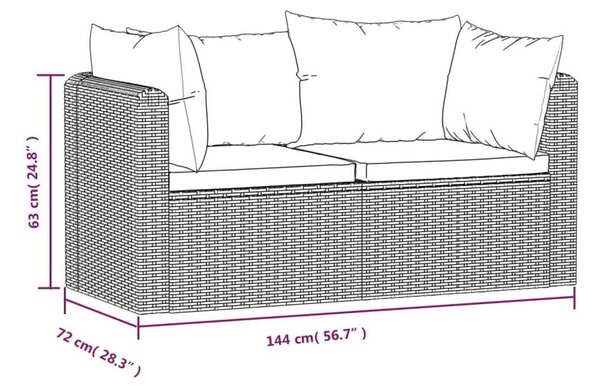 VidaXL 2-részes fekete polyrattan kerti ülőgarnitúra párnákkal