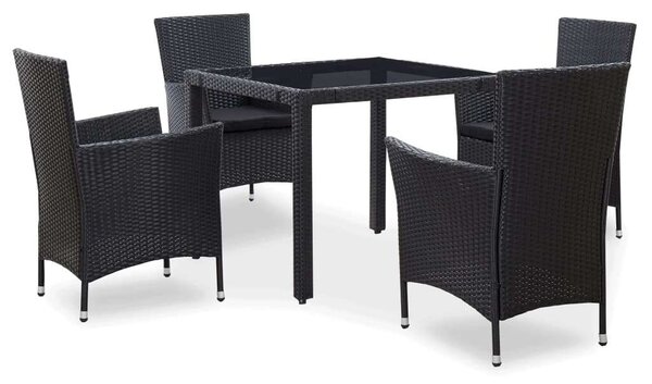 Kertbútor - Polyrattan Étkezőgarnitúra - Fekete - 5 részes