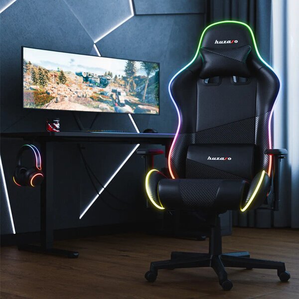 Gamer szék, FORCE RGB LED fekete carbon