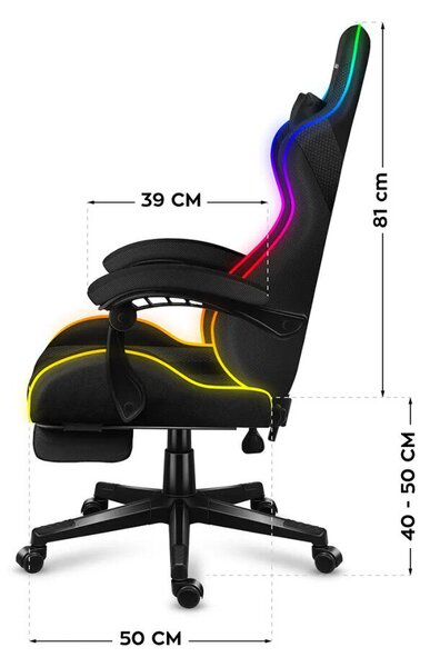 Gamer szék, Pro Force RGB hálós ,lábtartóval ,fekete