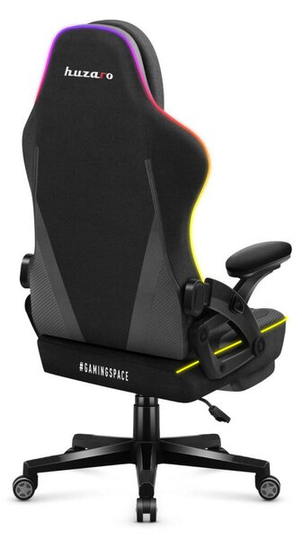 Gamer szék RGB smart , szövet, lábtartó, LED világítással, fekete