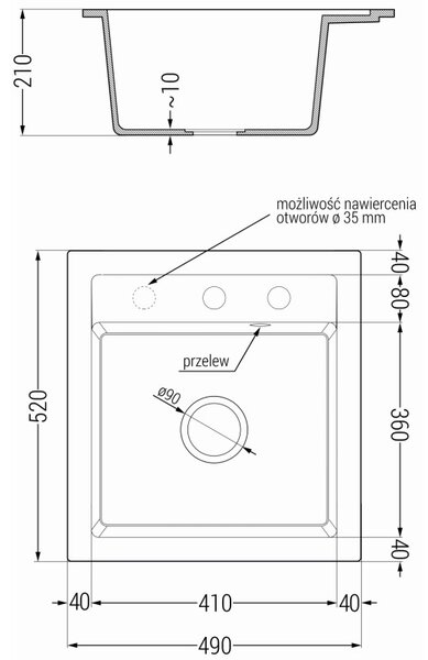 Mexen Vito 1-medencés gránit mosogató 520 x 490 mm, fehér, arany szifon - 6503521000-20-G