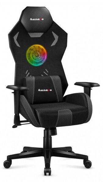 Gamer szék, LED RGB világítás és beépített ventilátor, fekete