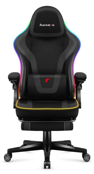 Gamer szék RGB smart , szövet, lábtartó, LED világítással, fekete
