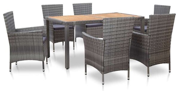 Polyrattan Kültéri Étkezőgarnitúra - 7 részes - Szürke