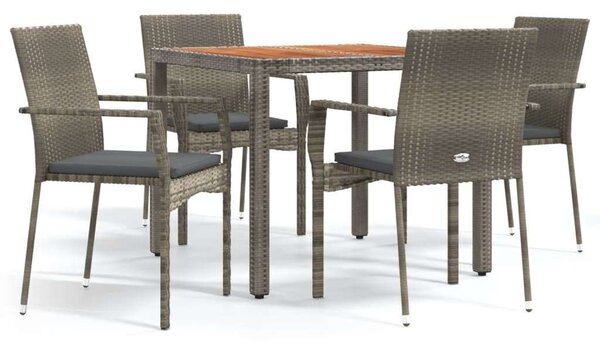Polyrattan Kerti Étkezőgarnitúra - 5 részes - Szürke