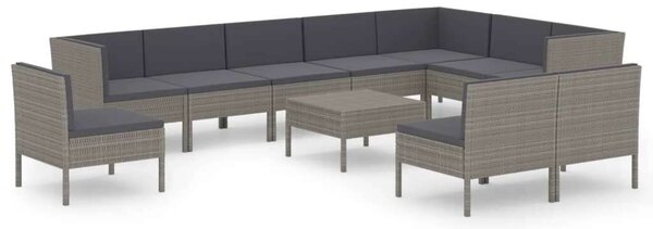Polyrattan Kerti Ülőgarnitúra - 11 részes - Szürke