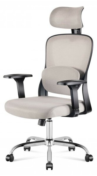 Ergonomikus irodai forgószék kartámaszokkal, deréktámasszal, hálós anyaggal, szürke