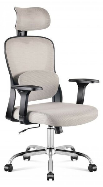 Ergonomikus irodai forgószék kartámaszokkal, deréktámasszal, hálós anyaggal, szürke