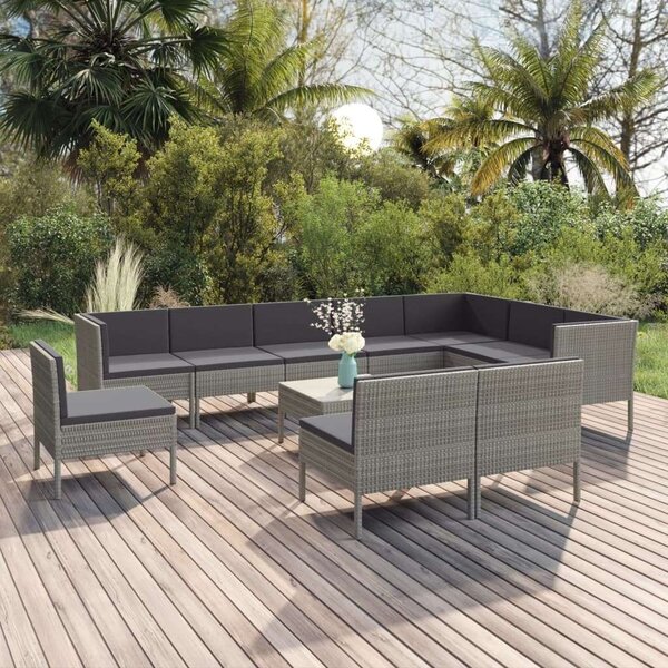 Polyrattan Kerti Ülőgarnitúra - 11 részes - Szürke