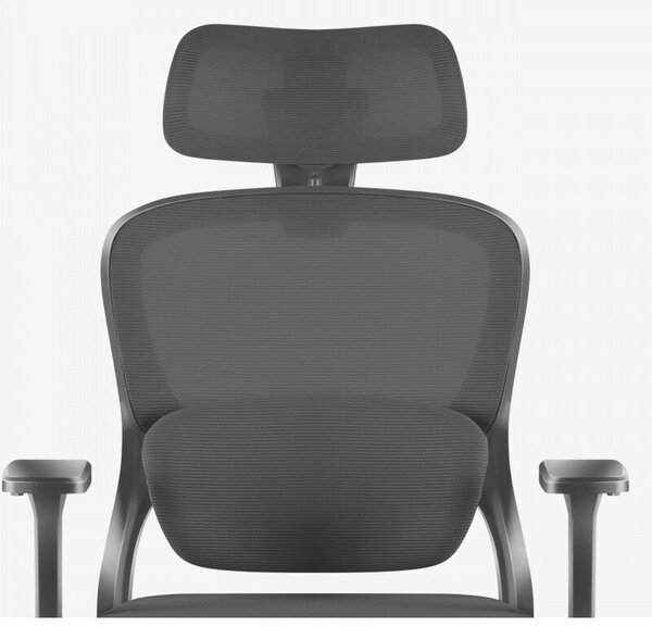 Ergonomikus irodai forgószék, kartámaszokkal, deréktámasszal, hálós anyaggal, fekete