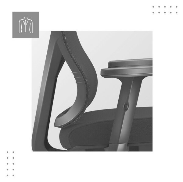 Ergonomikus irodai forgószék, állítható magasság, fejtámla és deréktámasz, hálós anyag, fekete