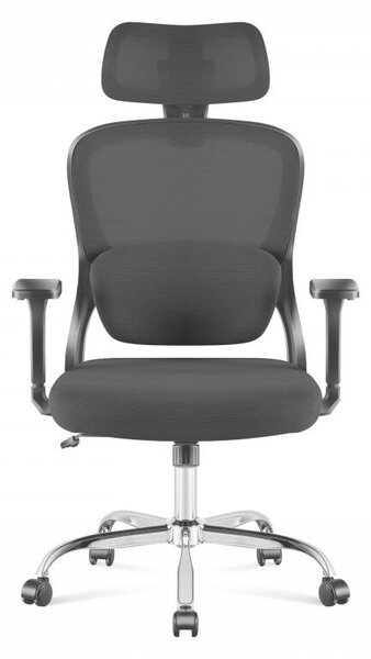 Ergonomikus irodai forgószék, kartámaszokkal, deréktámasszal, hálós anyaggal, fekete