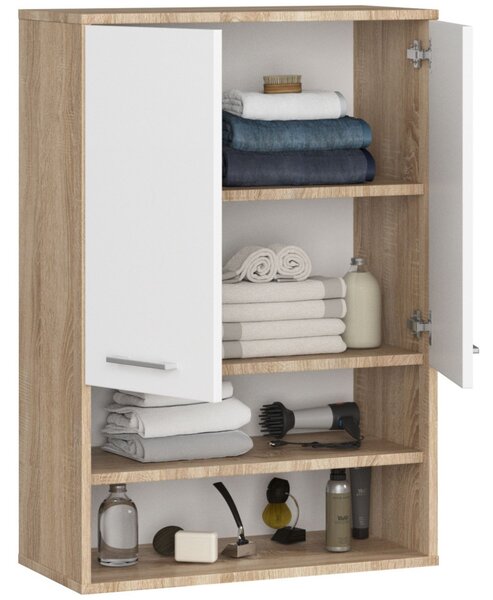 AKORD FIN Fürdőszobai Fali Szekrény Sonoma Tölgy/Fehér 64cm