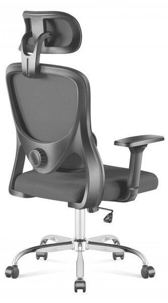 Ergonomikus irodai forgószék, kartámaszokkal, deréktámasszal, hálós anyaggal, fekete