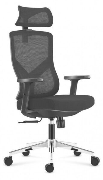 Ergonomikus irodai forgószék, állítható magasság, fejtámla és deréktámasz, hálós anyag, fekete