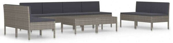 Polyrattan Kerti Bútorszett - 10 részes - Szürke