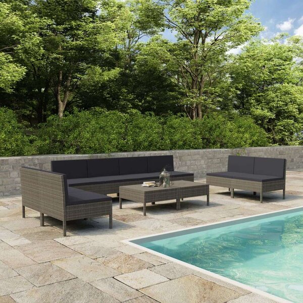 Polyrattan Kerti Bútorszett - 10 részes - Szürke