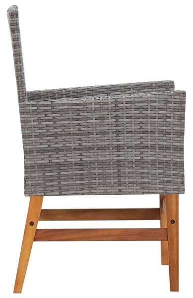 7 részes szürke polyrattan és akácfa kültéri étkezőszett