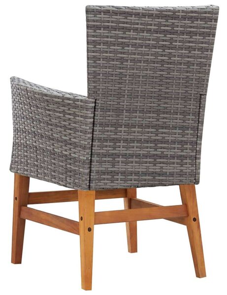 7 részes szürke polyrattan és akácfa kültéri étkezőszett