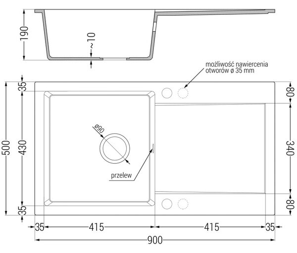 Mexen Leo gránit mosogató egykamrás csepegtetővel 900 x 500 mm, bézs, arany szifon - 6501901010-69-G