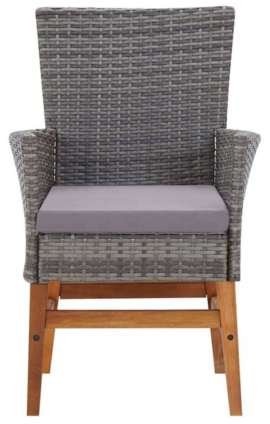 7 részes szürke polyrattan és akácfa kültéri étkezőszett