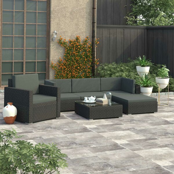 Polyrattan Kerti Bútorszett - 6 részes - Fekete