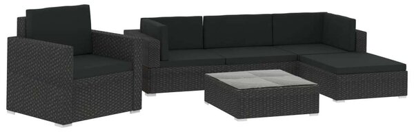 Polyrattan Kerti Bútorszett - 6 részes - Fekete