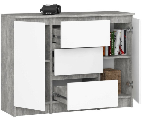 Akord K100 Modern Komód Laminált Beton-Fehér