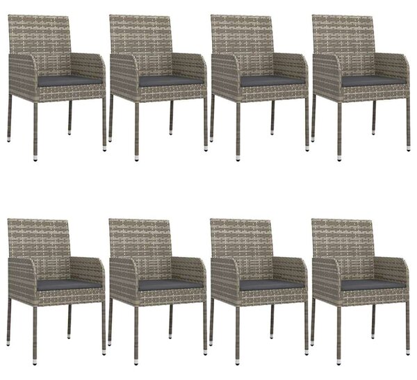 Polyrattan Kerti Étkezőgarnitúra - 8 Szék + Asztal - Fekete-Szürke