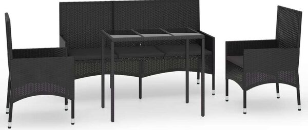 4 részes fekete polyrattan kerti ülőgarnitúra párnákkal