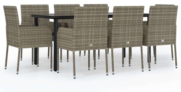 Polyrattan Kerti Étkezőgarnitúra - 8 Szék + Asztal - Fekete-Szürke