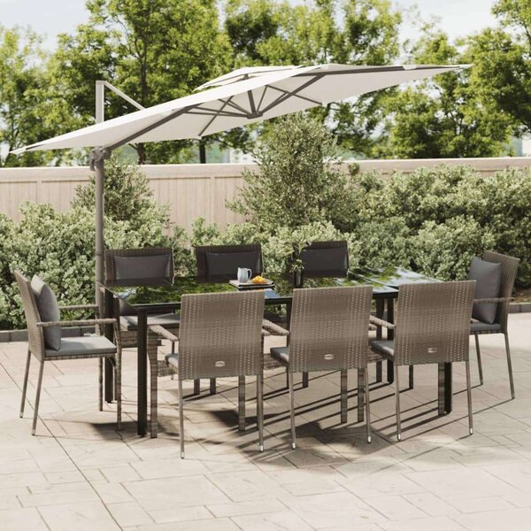 Polyrattan Kerti Étkezőgarnitúra - 8 Szék + Asztal - Fekete/Szürke