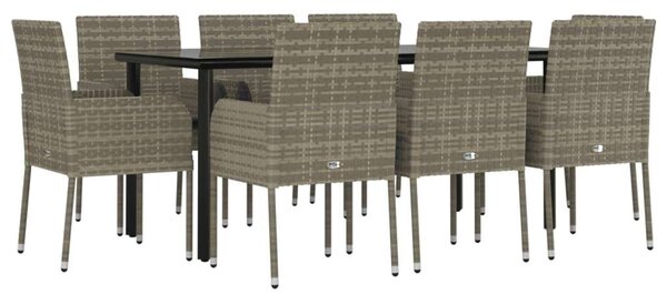 Polyrattan Kerti Étkezőgarnitúra - 8 Szék + Asztal - Fekete-Szürke