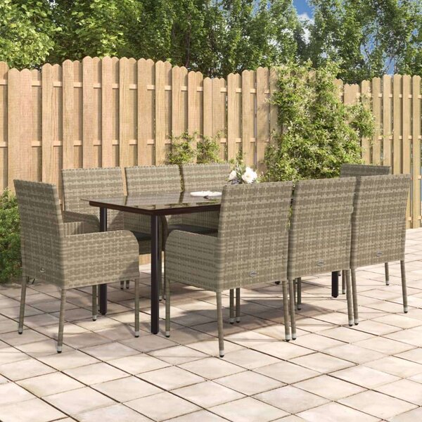 Polyrattan Kerti Étkezőgarnitúra - 8 Szék + Asztal - Fekete-Szürke